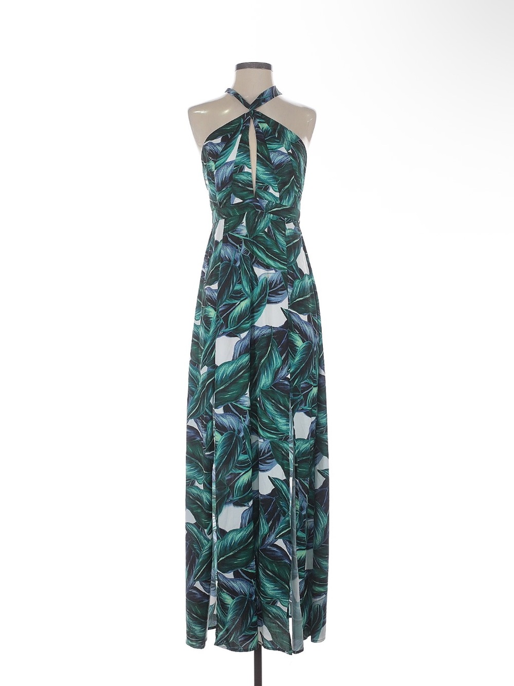 Stylestalker Green Leaf Halter-Neck Maxi Dress